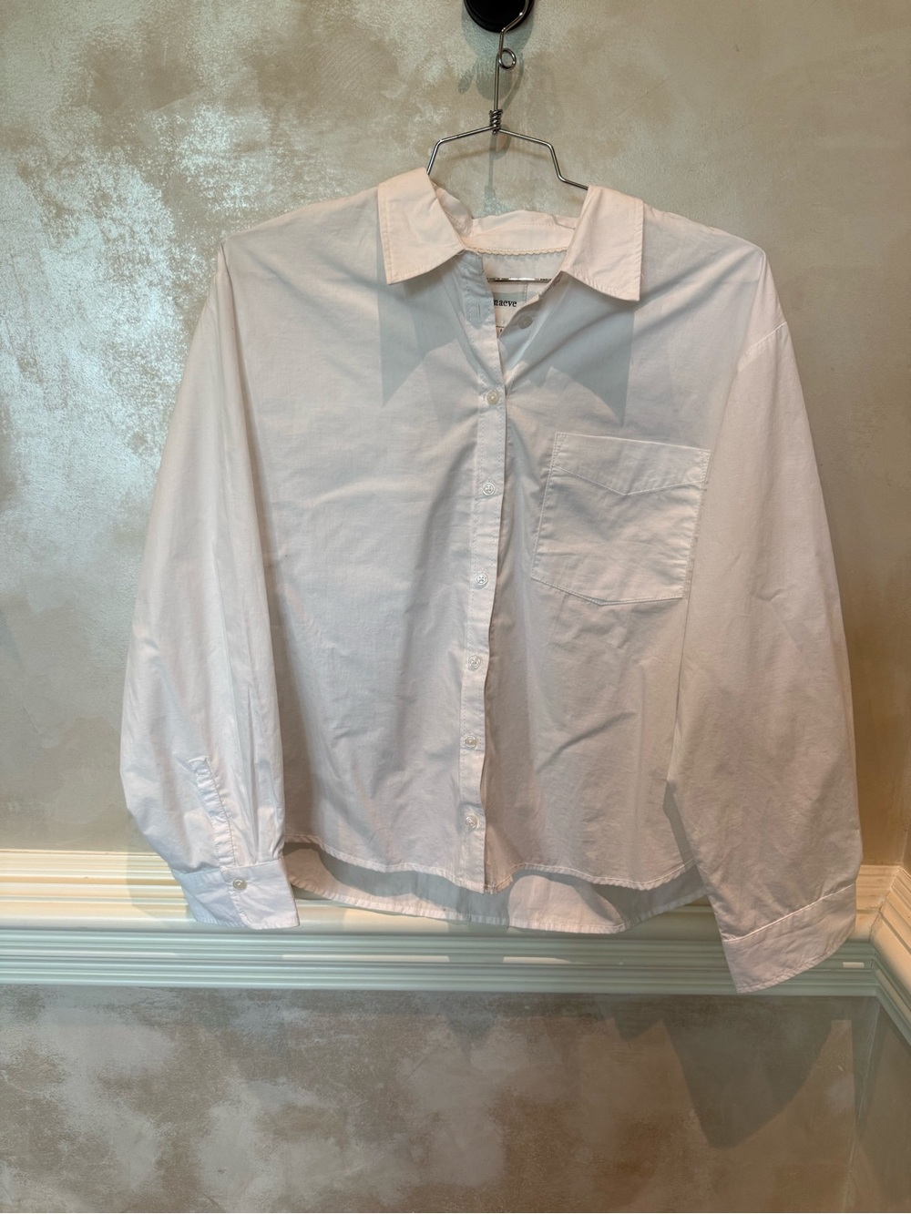 Mauve Women's White Button-Down Shirt with Chest Pocket